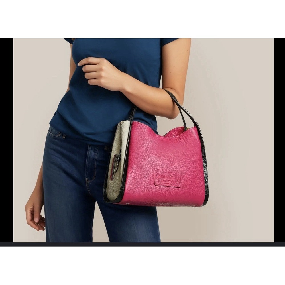 American Leather Co Auburn Triple Entry Pebbled Leather Crossbody Bag Pink black
